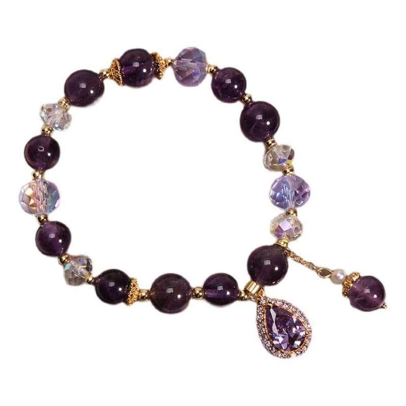 Enchanting Natural Amethyst and Water Drop Pendant Bracelet