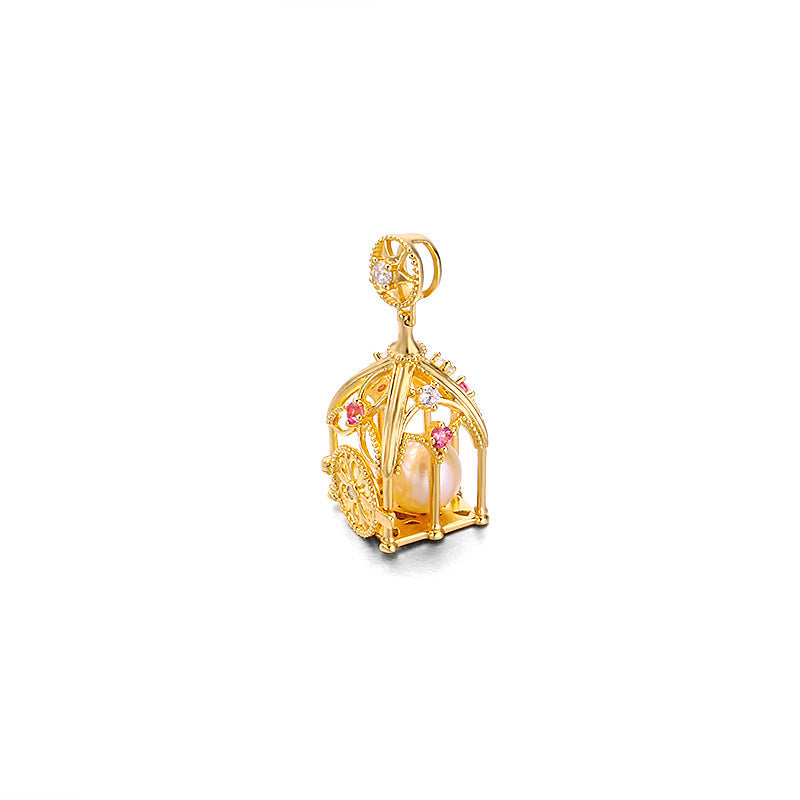 Fairy Tale Pumpkin Carriage Three-dimensional Design Can  The Bird Cage Necklace