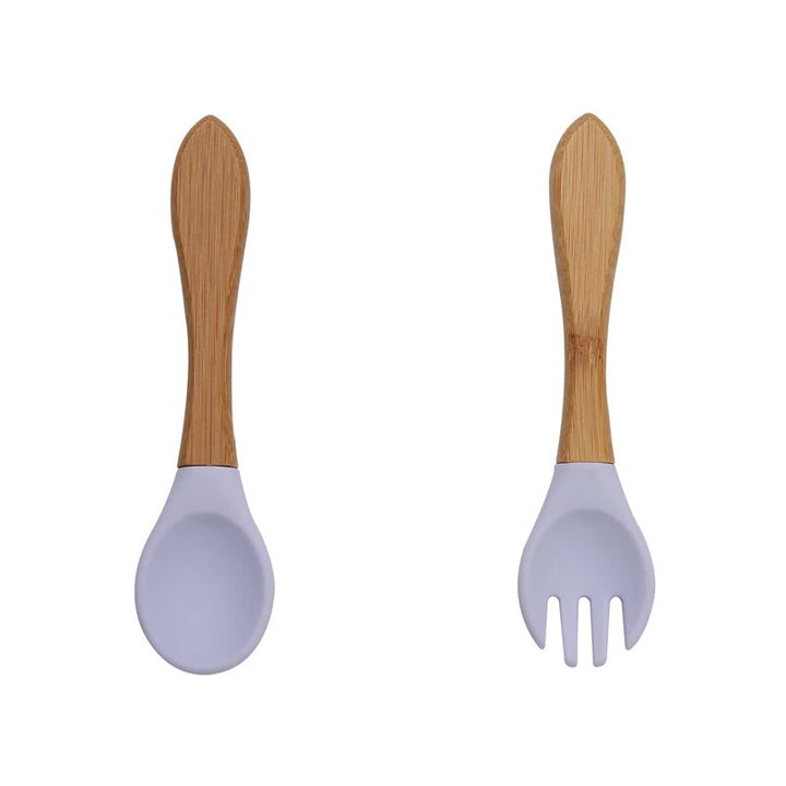 Baby Bamboo Fork Silicone Wooden Feeding Set