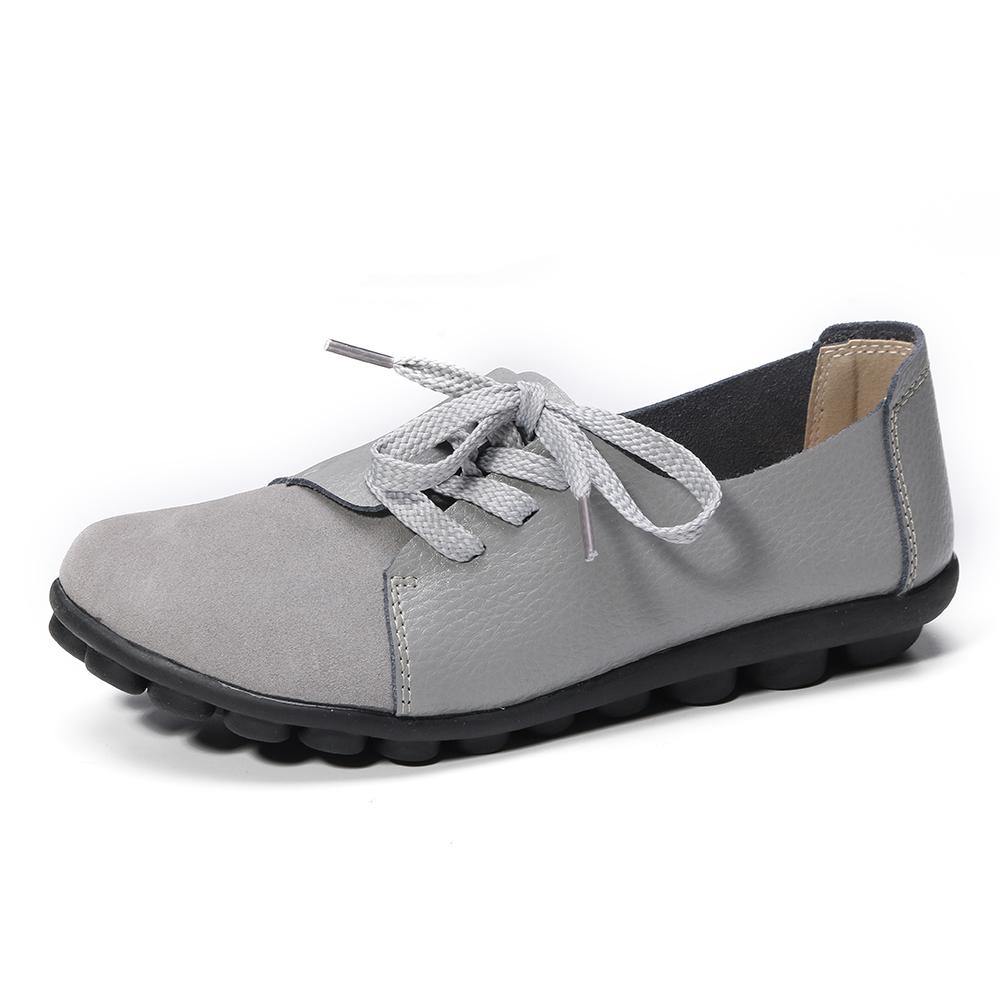 Plus size Women Lace Up Leather Flats Soft Casual Shoes - MRSLM