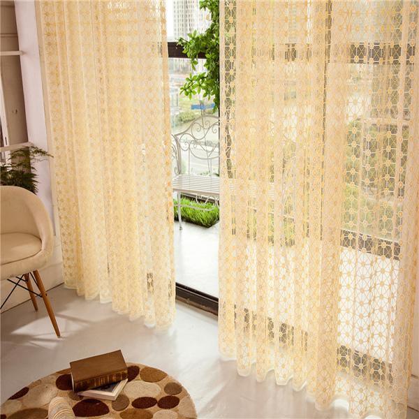 2 Panel Champagne Window Screening Hollow Out Bedroom Balcony Sheer Tulle Curtains