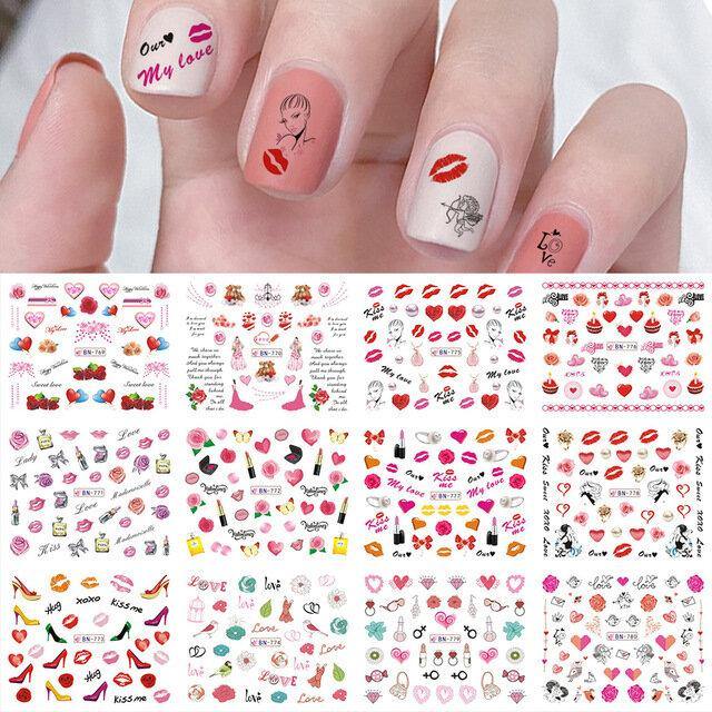 3D Nail Art Tips Retro Lovers Sunset Rose Transfer Decals Valentine's Day Stickers - MRSLM