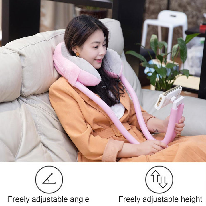 U-Shaped Memory Foam Neck Pillow with Adjustable Phone Holder