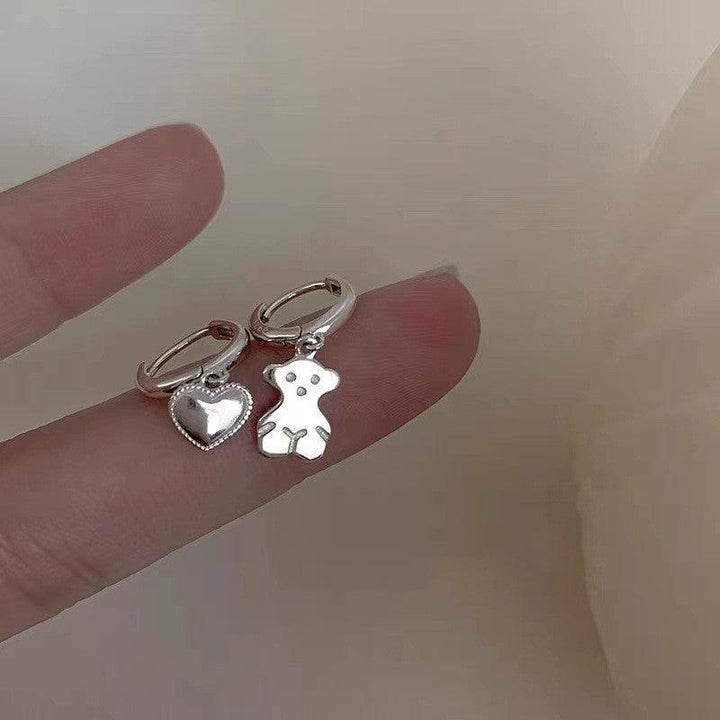 S925 Sterling Silver Bear Love Asymmetrical Earring Earrings Women