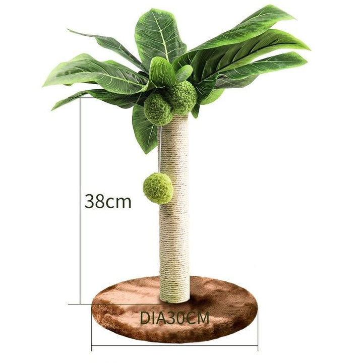 Green Leafy Cat Scratching Post with Sisal Rope and Playful Balls