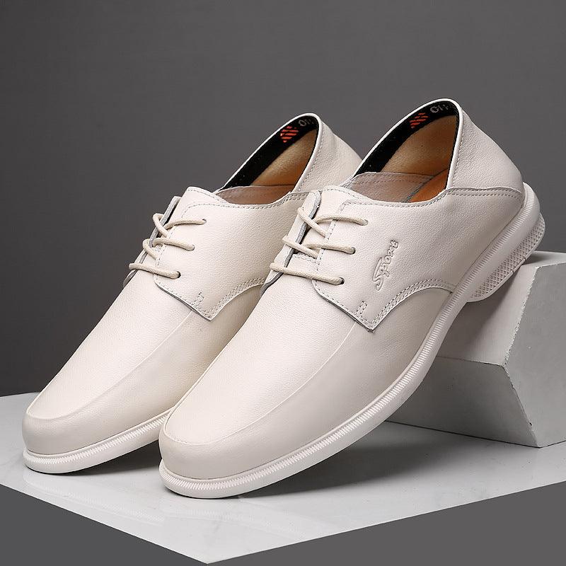 Business Dress Casual Leather Shoes Men's Korean Fashion British Youth Soft Leather Pointed Black Inner Height