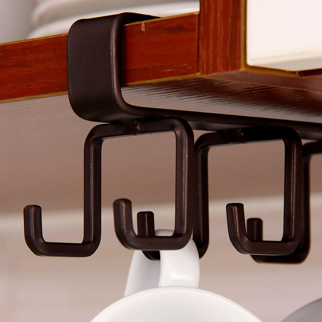 12 Hooks Cup Holder Hang Kitchen Cabinet Under Shelf Storage Rack Organizer Hook