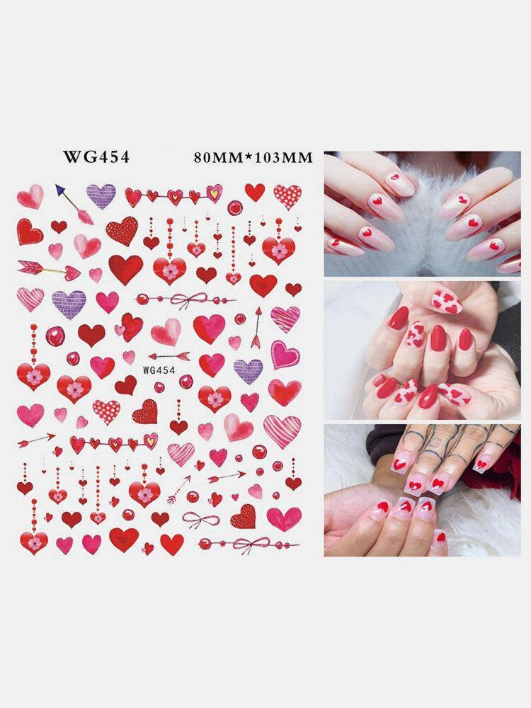 3D Nail Art Stickers Heart Colorful Red Lip Nail Transfer Decals Valentine's Day Tips - MRSLM