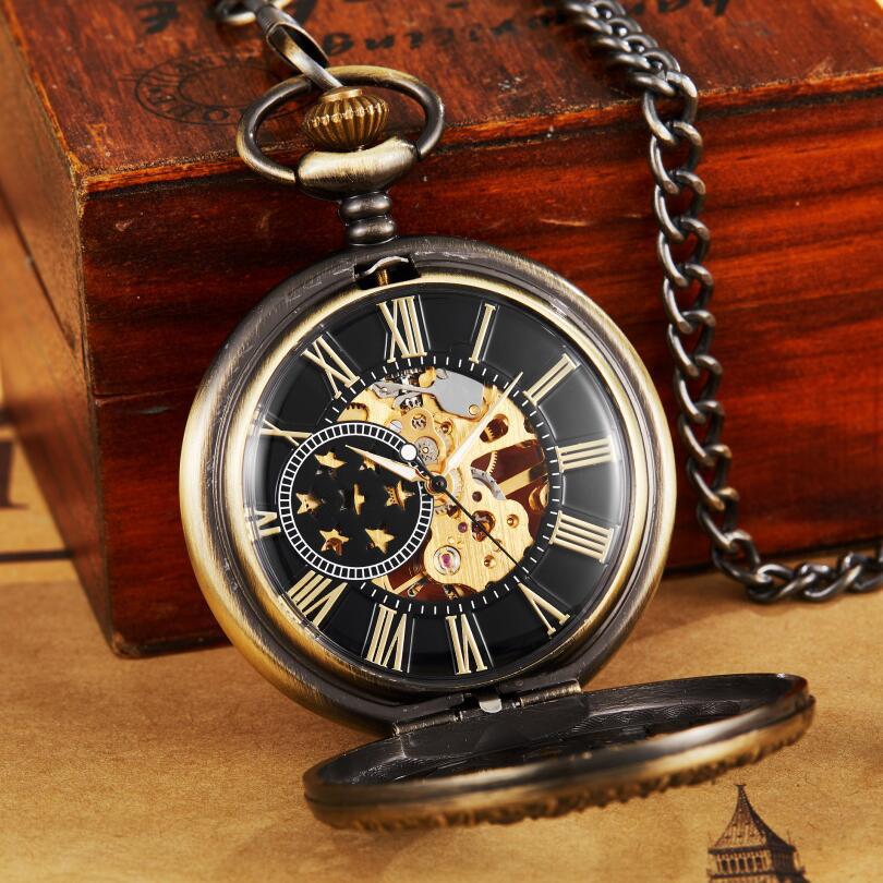 Hollow Carved Flip Semi-automatic Mechanical Pocket Watch