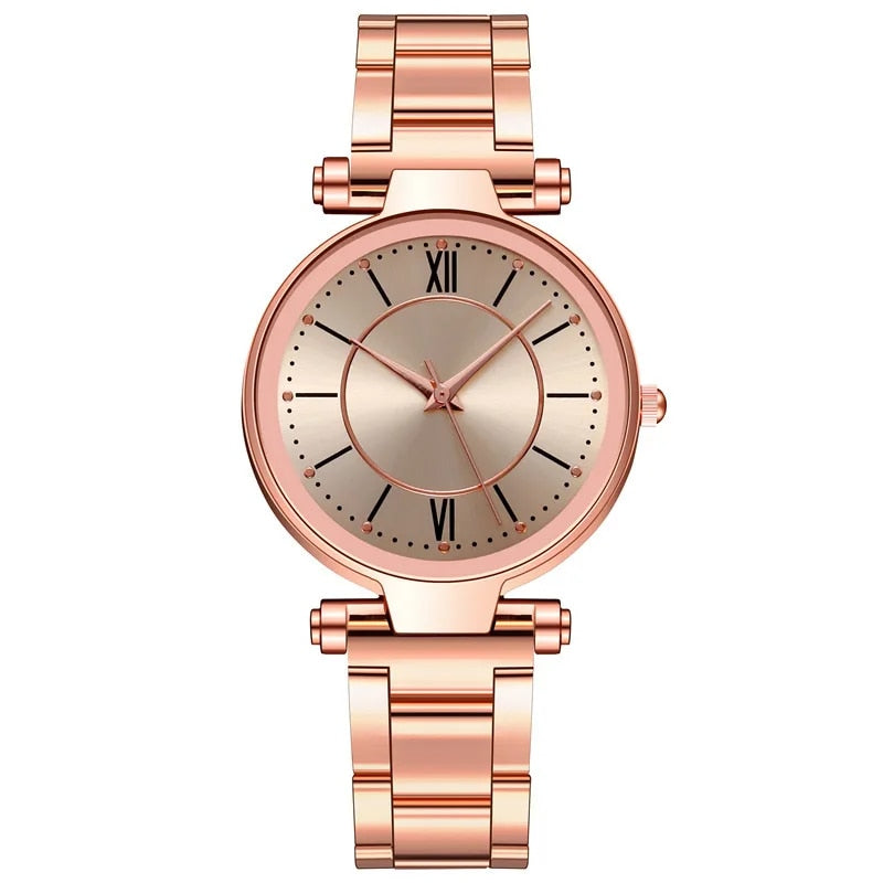 Exquisite Rose Gold Stainless Steel Women's Quartz Watch