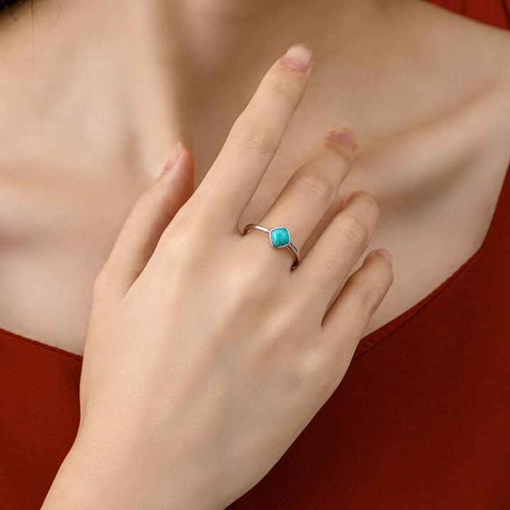 Turquoise Square Silver Ring Female