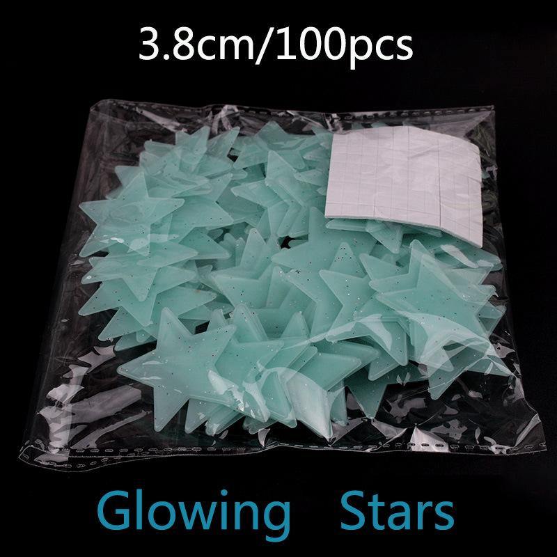 100Pcs Glow In The Dark Stars Sticker Beautiful 3D DIY Home Decal Art Luminous Wall Stickers - MRSLM