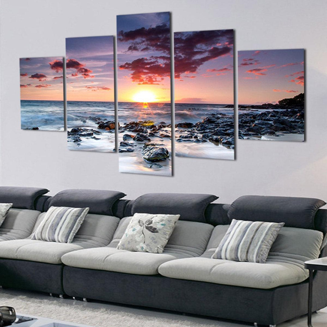 5 Piece Wall Art Canvas Sunset Sea Wall Art Picture Canvas Painting Home Decor Wall Pictures for Living Room No Framed