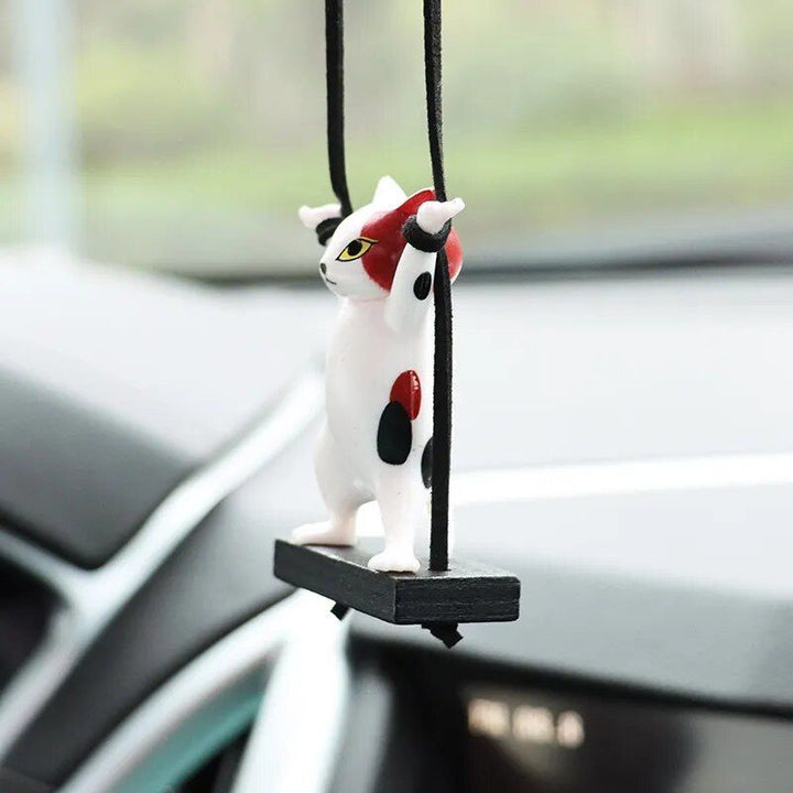 Cute Cat on Branch Car Rearview Mirror Pendant