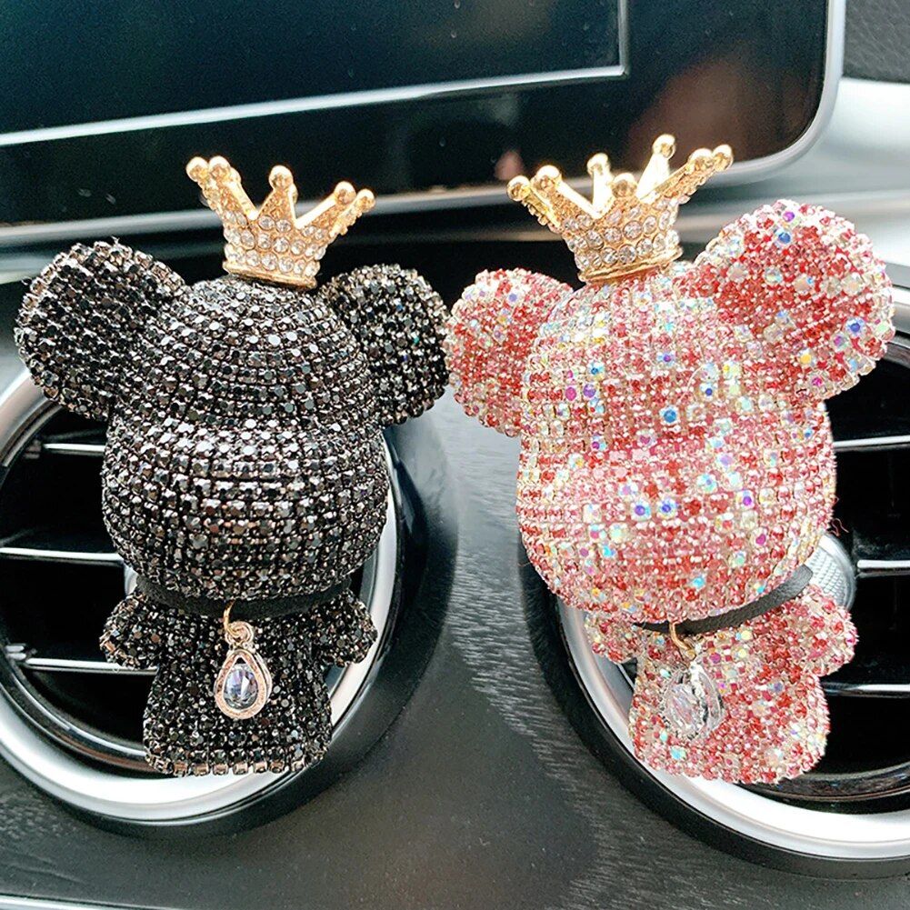 Cute Bear Car Air Vent Perfume Clip with Dazzling Rhinestone