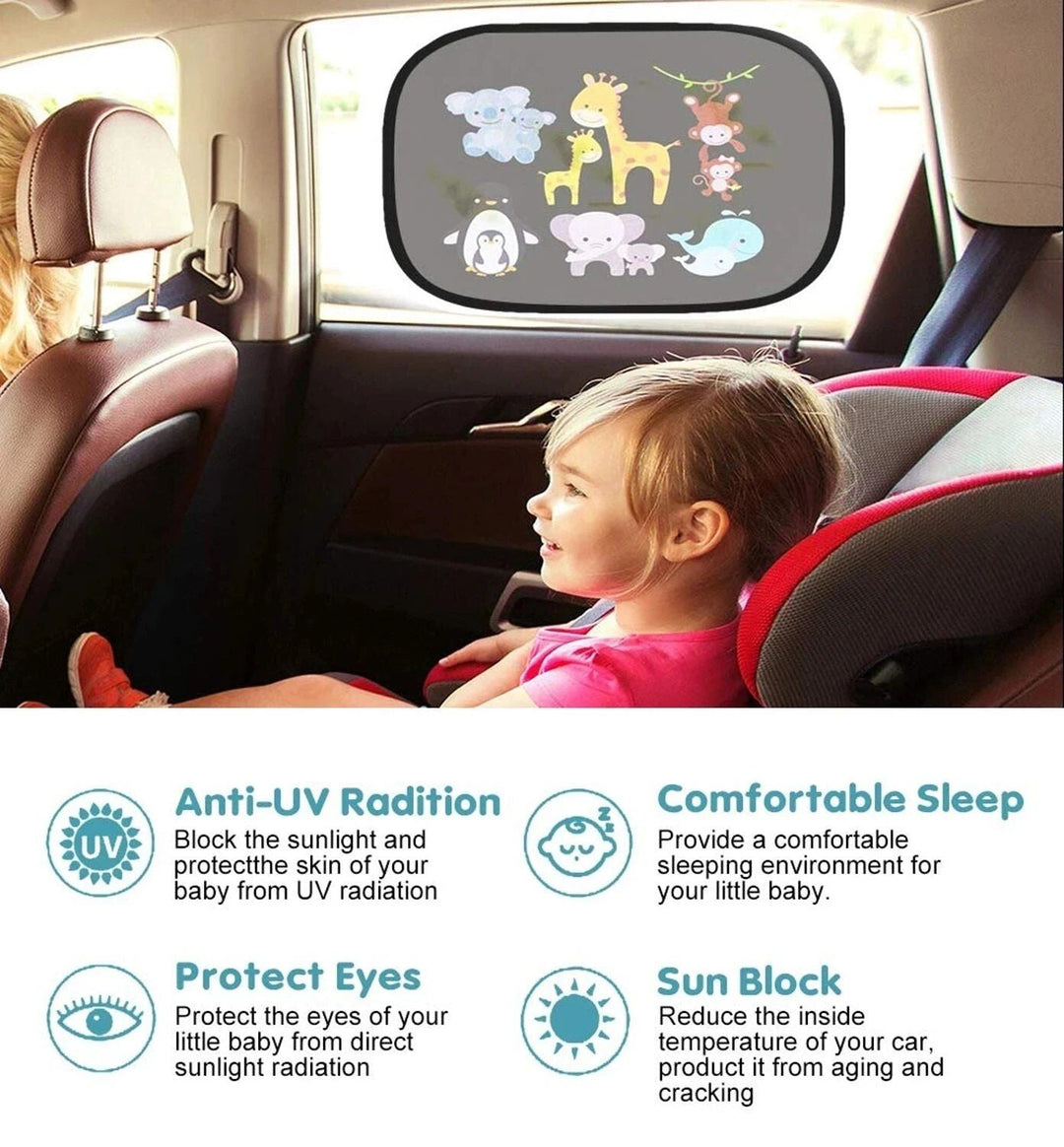 Cute Cartoon Car Sun Shade for Side Windows - UV Protection, Electrostatic Adsorption, 44x36cm