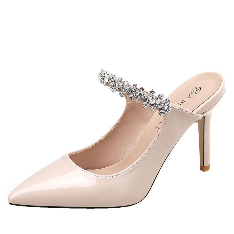 European And American New Pointed Rhinestone High Heels Sexy Back Space