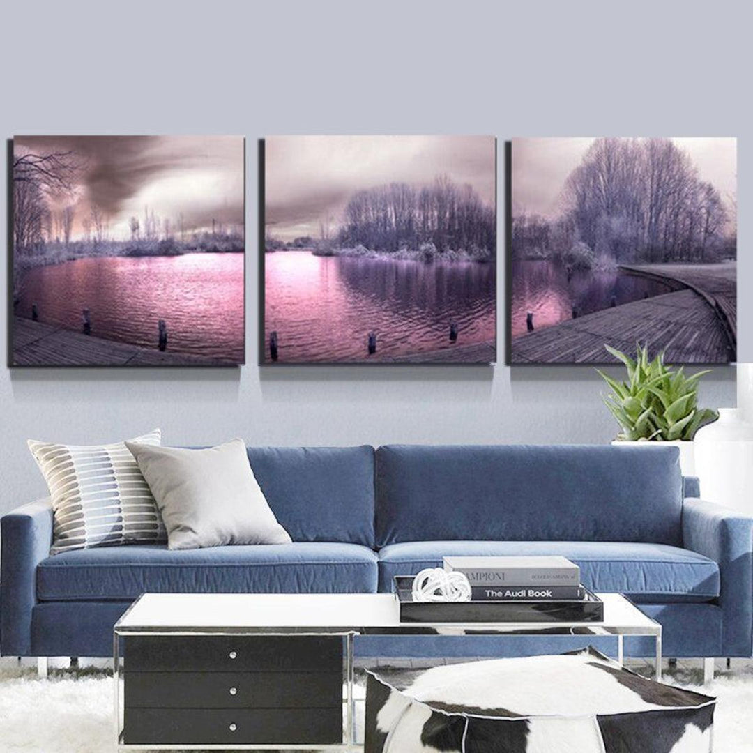 3Pcs Canvas Print Paintings Purple Lake Landscape Oil Painting Wall Decorative Printing Art Picture Frameless Home Office Decoration