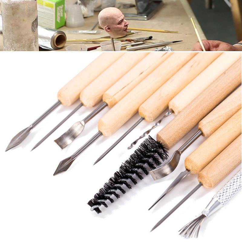 11Pcs Clay Sculpting Set Wax Carving Pottery Tools Shapers Polymer Modeling Wood Handle Set