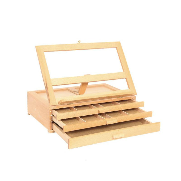 3-layer Artist Wooden Easel Tabletop Portable Painting Box Easel with Storage Drawer