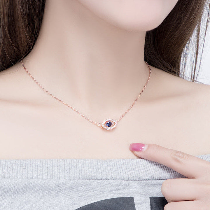 Lucky Blue Eyes Tear Rose Gold Necklace