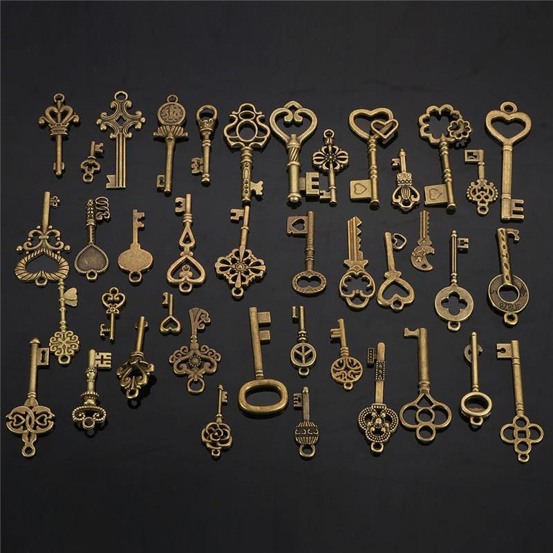 40Pcs Antique Vtg Old Look Ornate Skeleton Keys Lot Pendant Fancy Heart