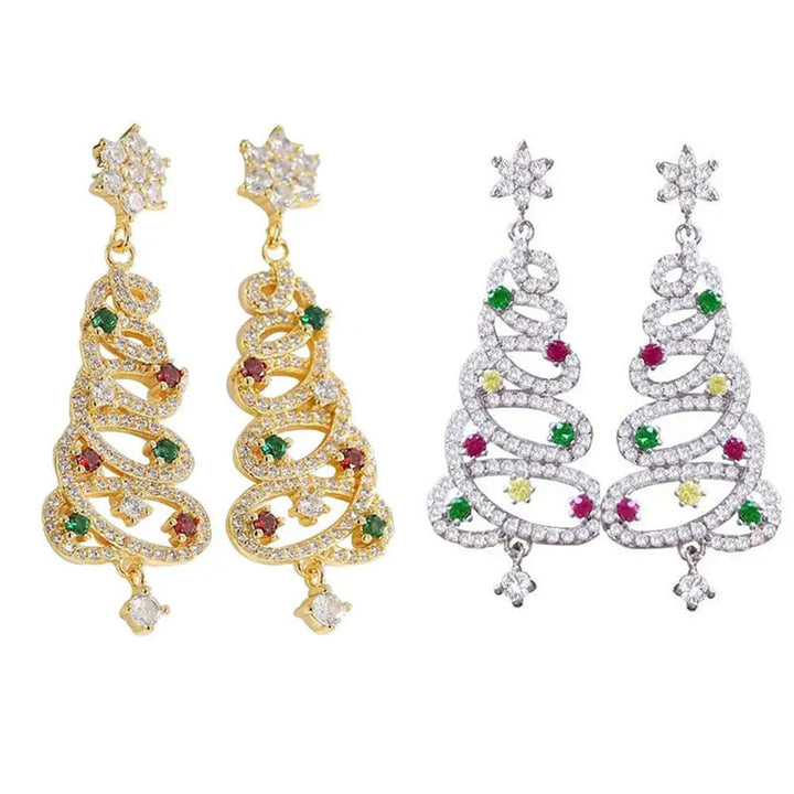 New Full Inlaid Colorful Zircon Christmas Tree Tassel Earrings Women's Fashion Personality Earrings Party Jewelry Christmas Gift