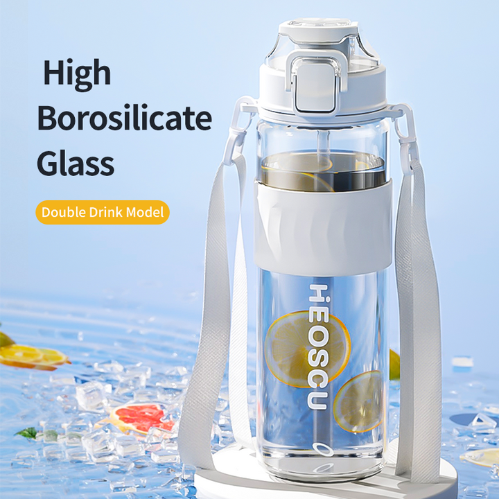 Insulated Glass Water Bottle with Tea Filter & Dual Drinking Modes