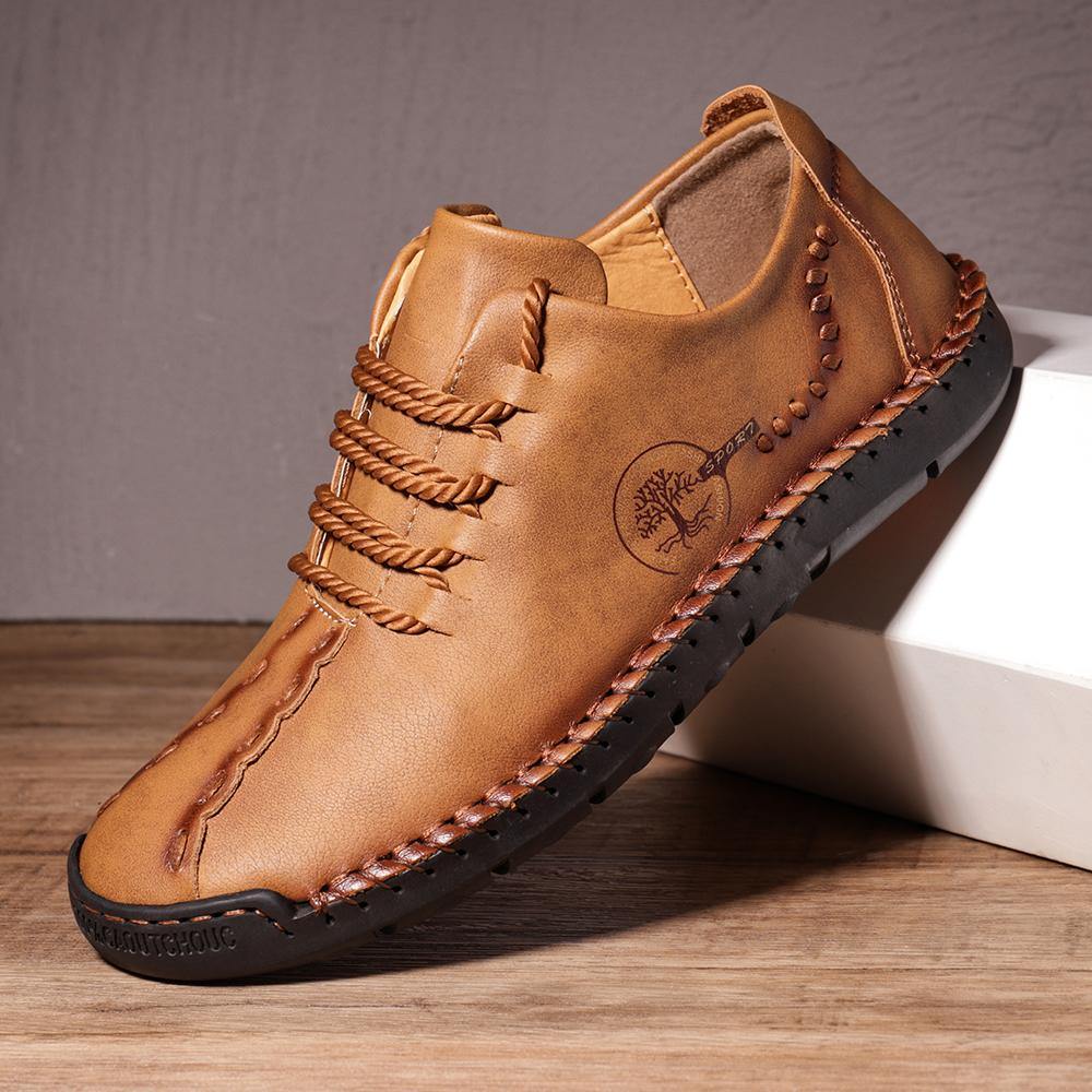 Men Hand Stitching Microfiber Soft Sole Casual Leather Shoes