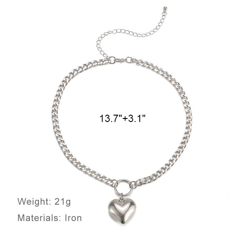 Heart Pendant Punk Choker - Fashion Metal Link Chain Necklace for Women