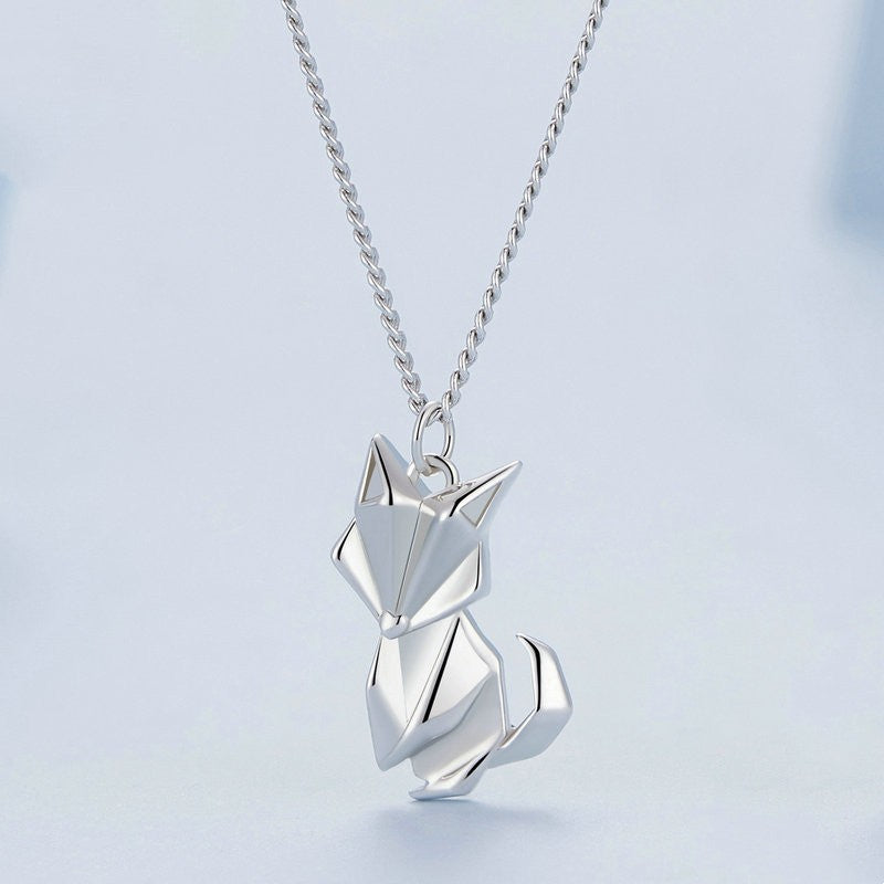 Platinum Plated Origami Little Fox Necklace