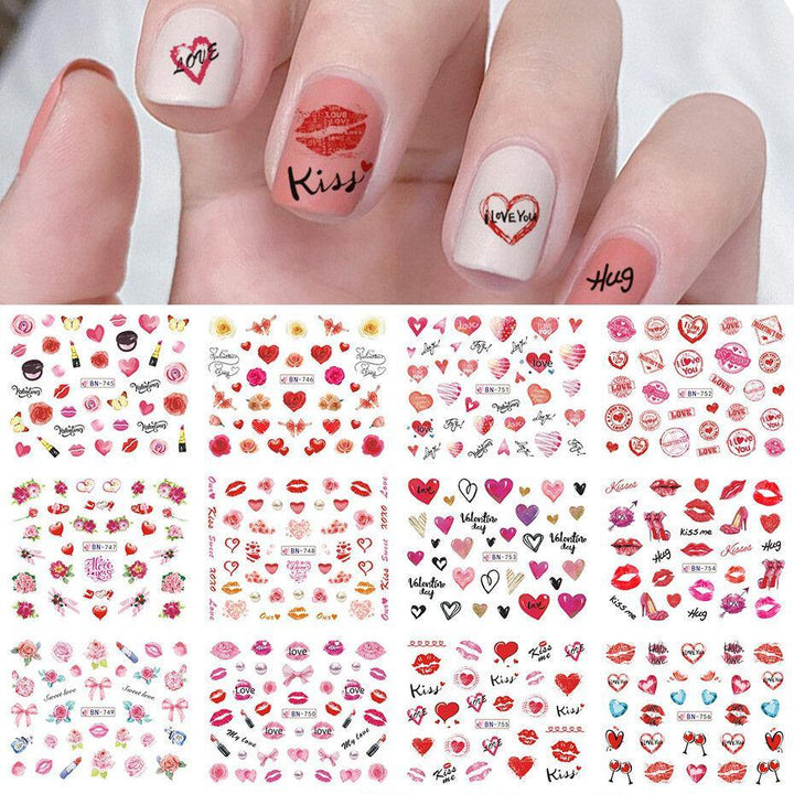 3D Nail Art Tips Retro Lovers Sunset Rose Transfer Decals Valentine's Day Stickers