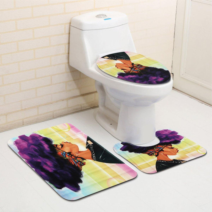 3PCS African Girl Explosion Head Non-Slip Bath Carpet Toilet Cover Shower Mat