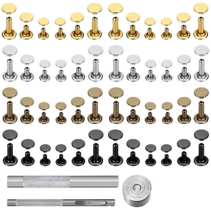 480 PCS Craft Leather Double Cap Rivets Kit Tubular Metal Studs Fixing Tools