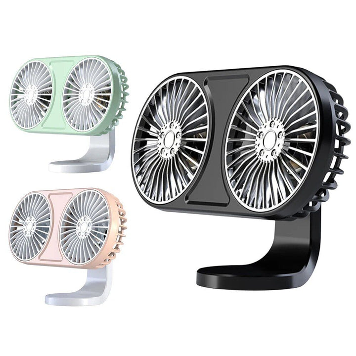 360¬∞ Rotating Dual-Head USB Car Fan with Ambient Lighting