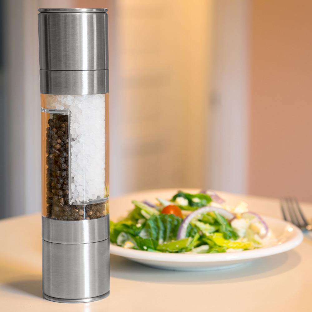 2 in 1 Premium Stainless Steel Glass Salt & Pepper Mill Grinder Kitchen Accessories