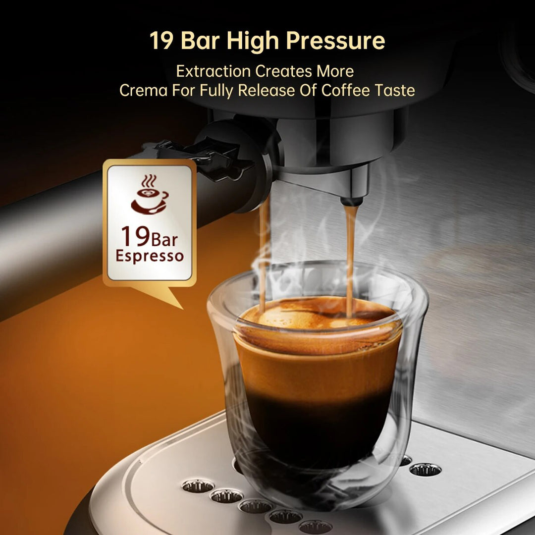 Super Slim Espresso Cappuccino Machine - 19 Bar Inox Semi Automatic