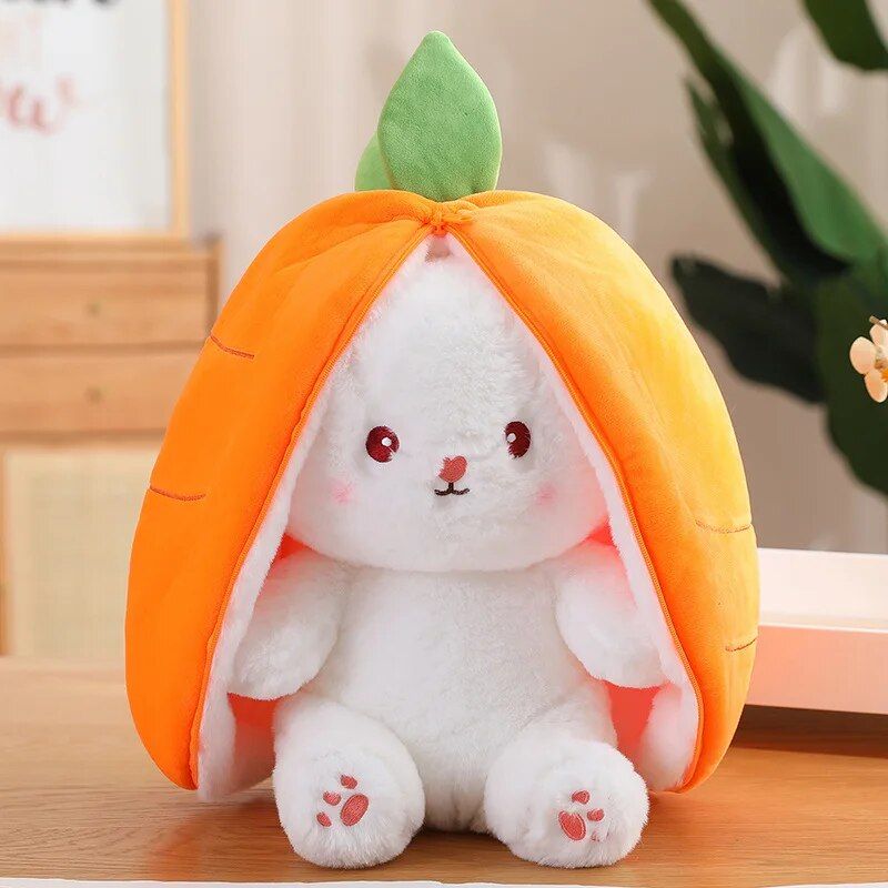 Charming Strawberry Carrot Rabbit Plush Toy - Transformable Fruit to Bunny Stuffed Doll