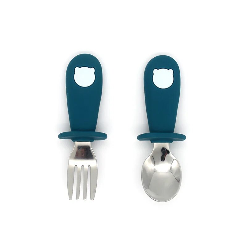 Cartoon Stainless Steel Kids' Cutlery Set - Toddler Safe Feeding Spoon and Fork