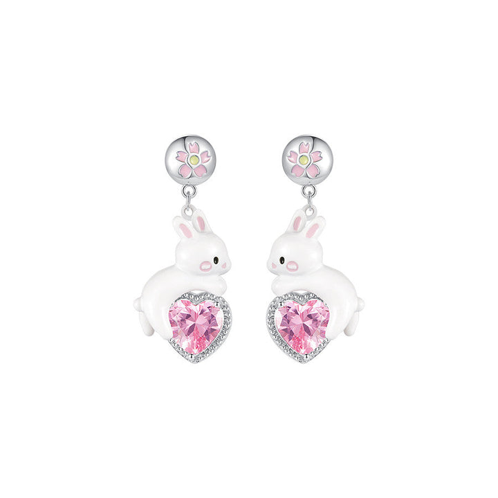 Cherry Blossom String Series Heart Rabbit Earrings