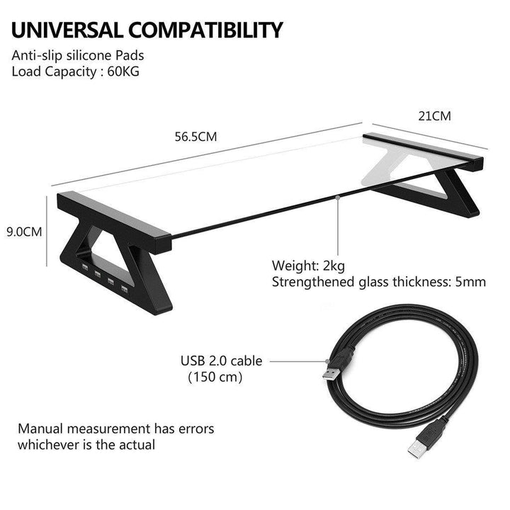 Aluminum Alloy Monitor Laptop Stand Desk Riser with 4 USB Ports for iMac MacBook Computer Laptop