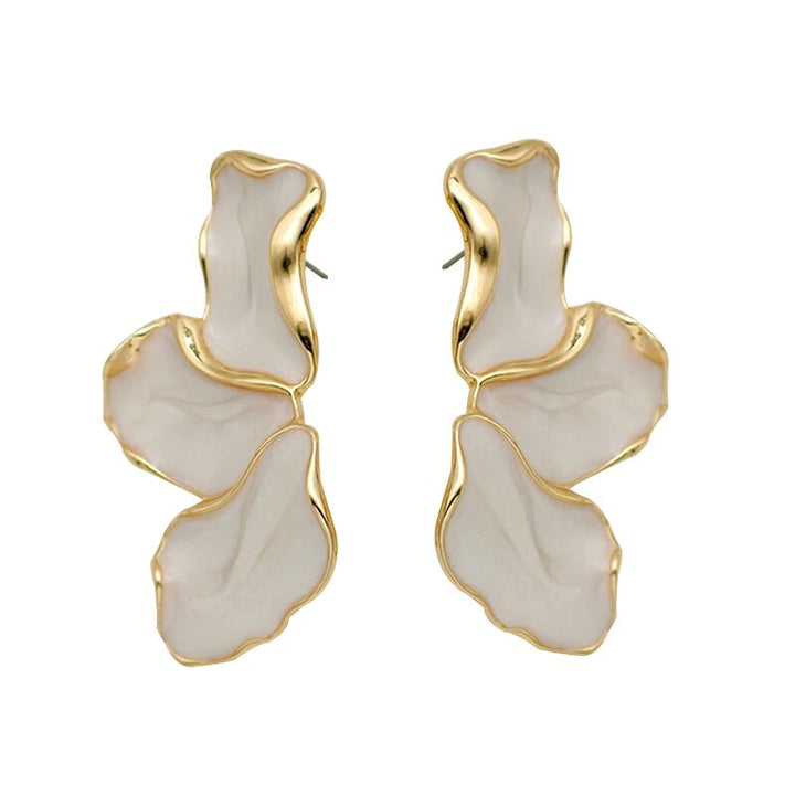 Trendy Zinc Alloy Cream Enamel Petal Earrings