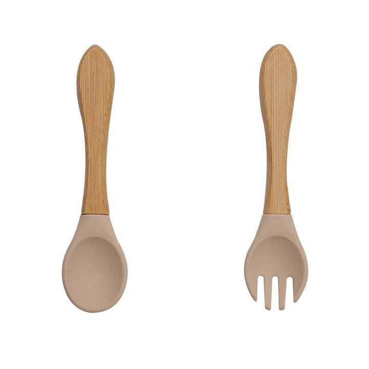 Baby Bamboo Fork Silicone Wooden Feeding Set