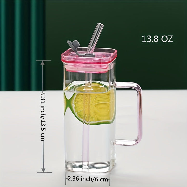 Square Glass Drinkware with Handle and Straw