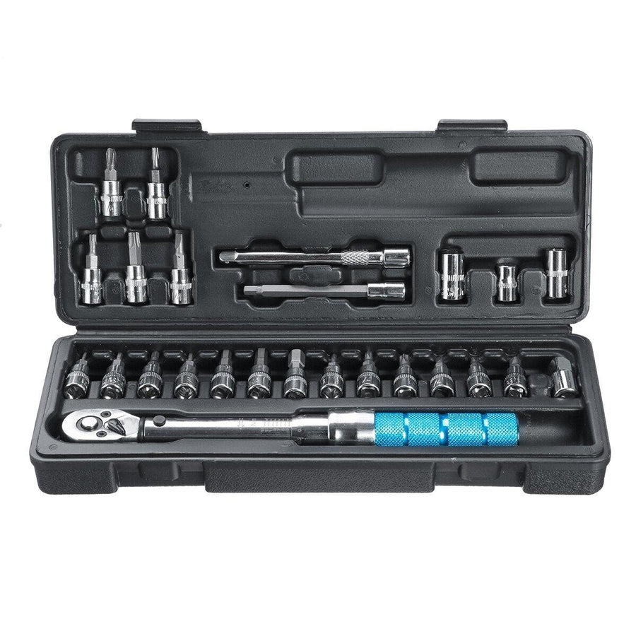 25PCS 2~24NM 1/4" Bicycle Drive Torque Wrench Key Tool Screwdriver Socket Set - MRSLM