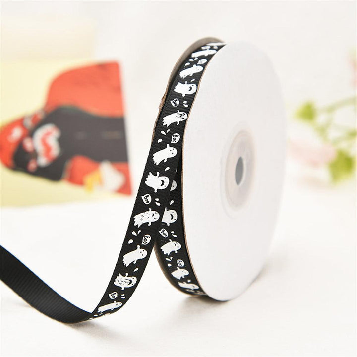 25 Yards 1cm Halloween Grosgrain Ribbon Printed Ribbons Polyester Ribbon For Wedding Christmas Decoration DIY Handmade