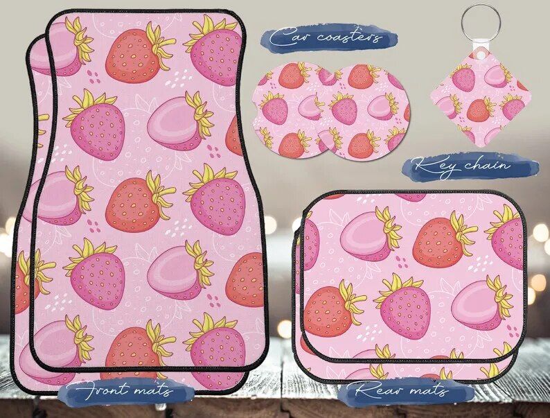 Cute Strawberry Print Car Floor Mat