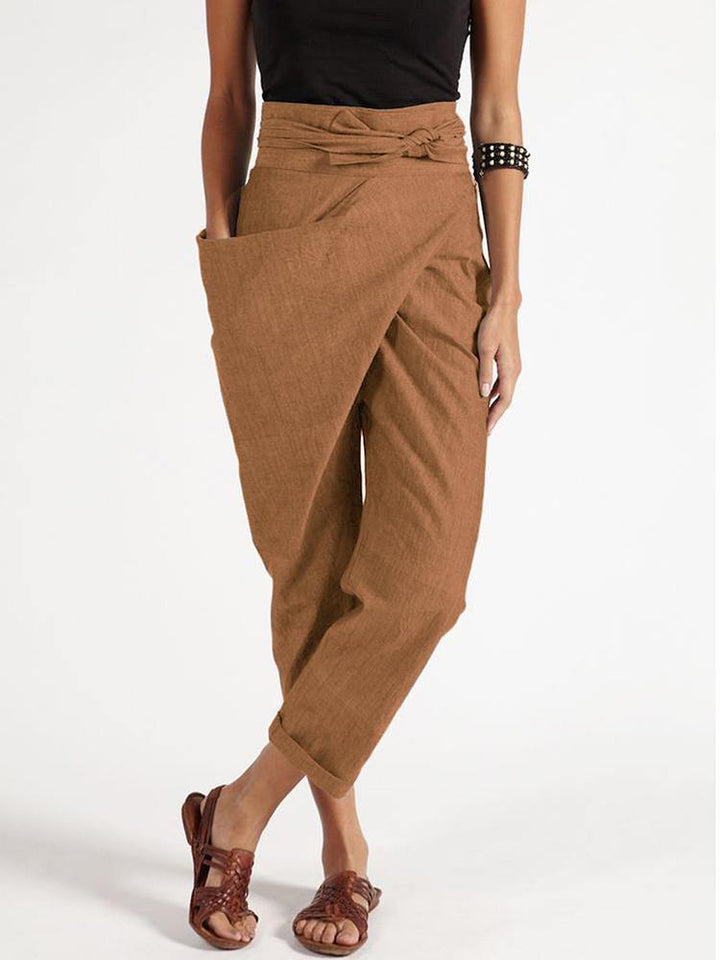 Zipper Casual Belted Harem Pants for Women - Irregular Loose Fit Trousers