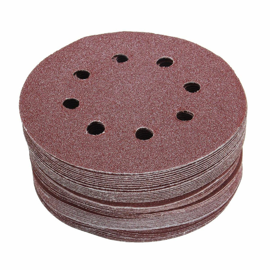 50pcs 5 Inch 8 Hole Sandpaper 80/120/180/240/320 Grit Sanding Disc Polishing Tool - MRSLM