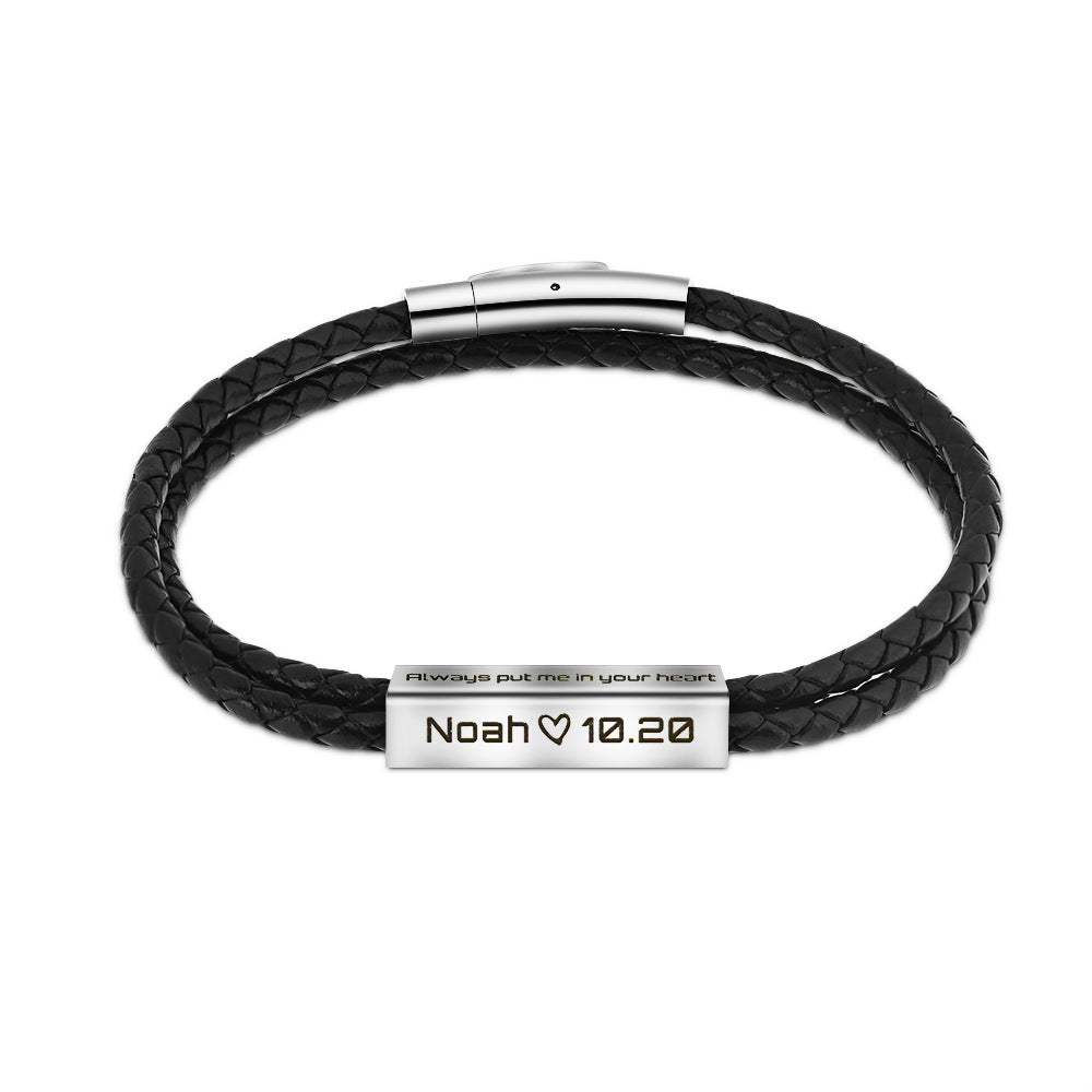 Black Multi-layer Leather Rope Letter Bracelet